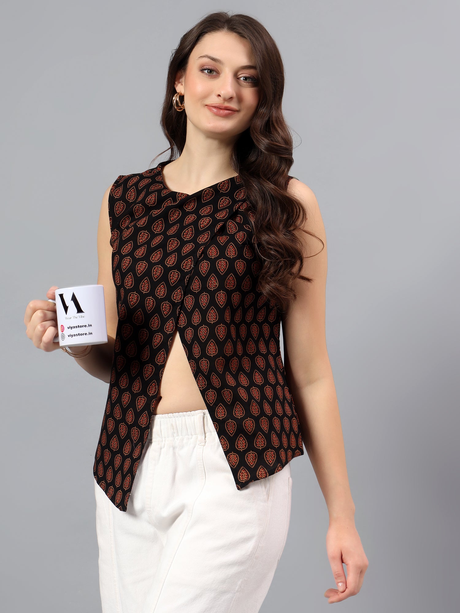 Printed Overlay Front Top – Black Rust Print