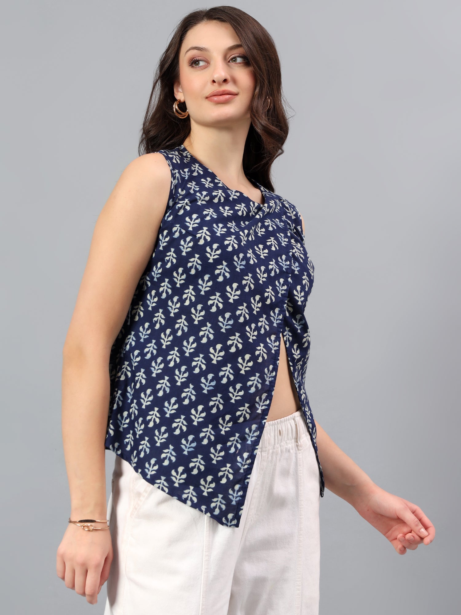 Printed Overlay Front Top – Indigo Print