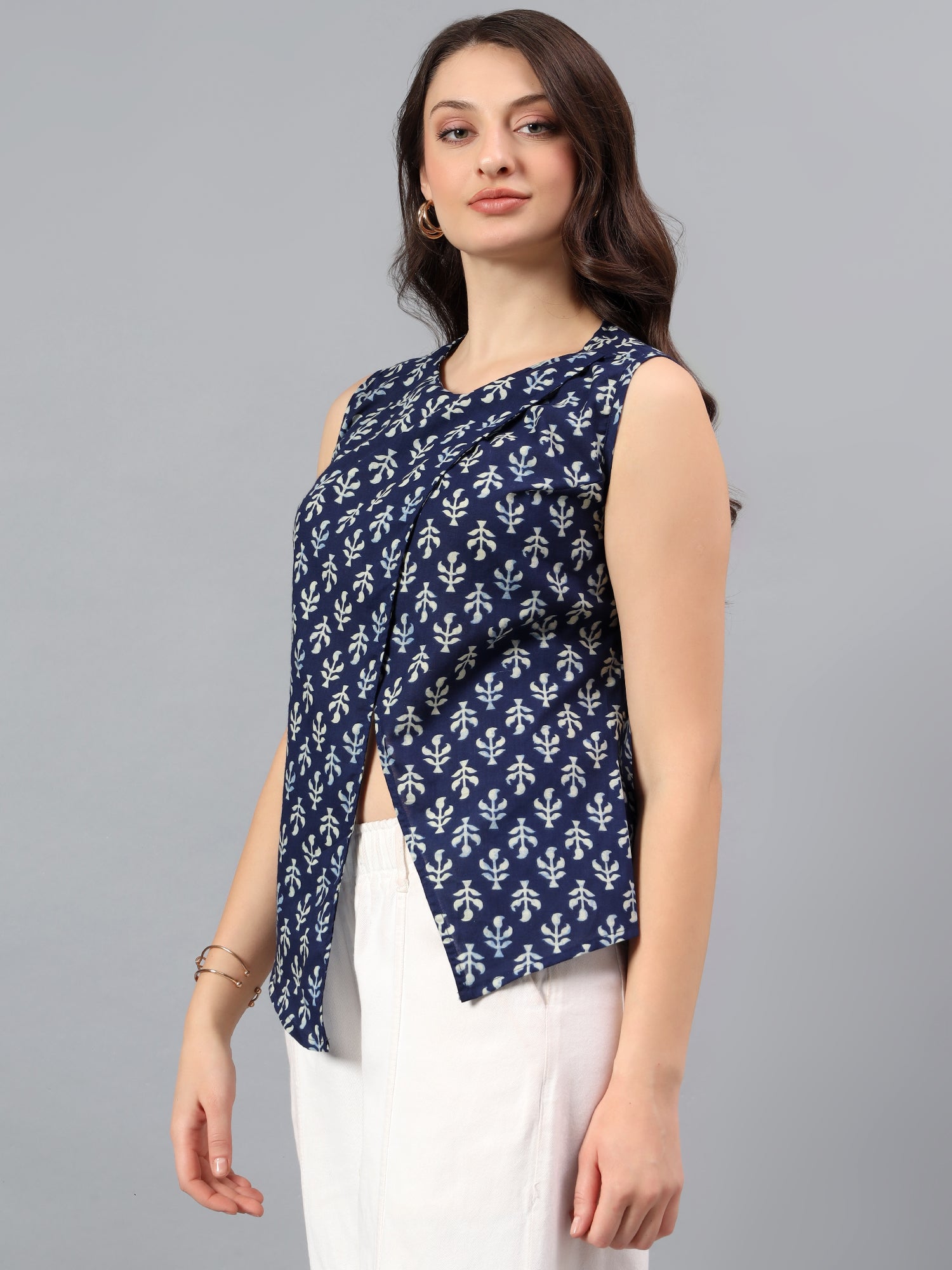 Printed Overlay Front Top – Indigo Print