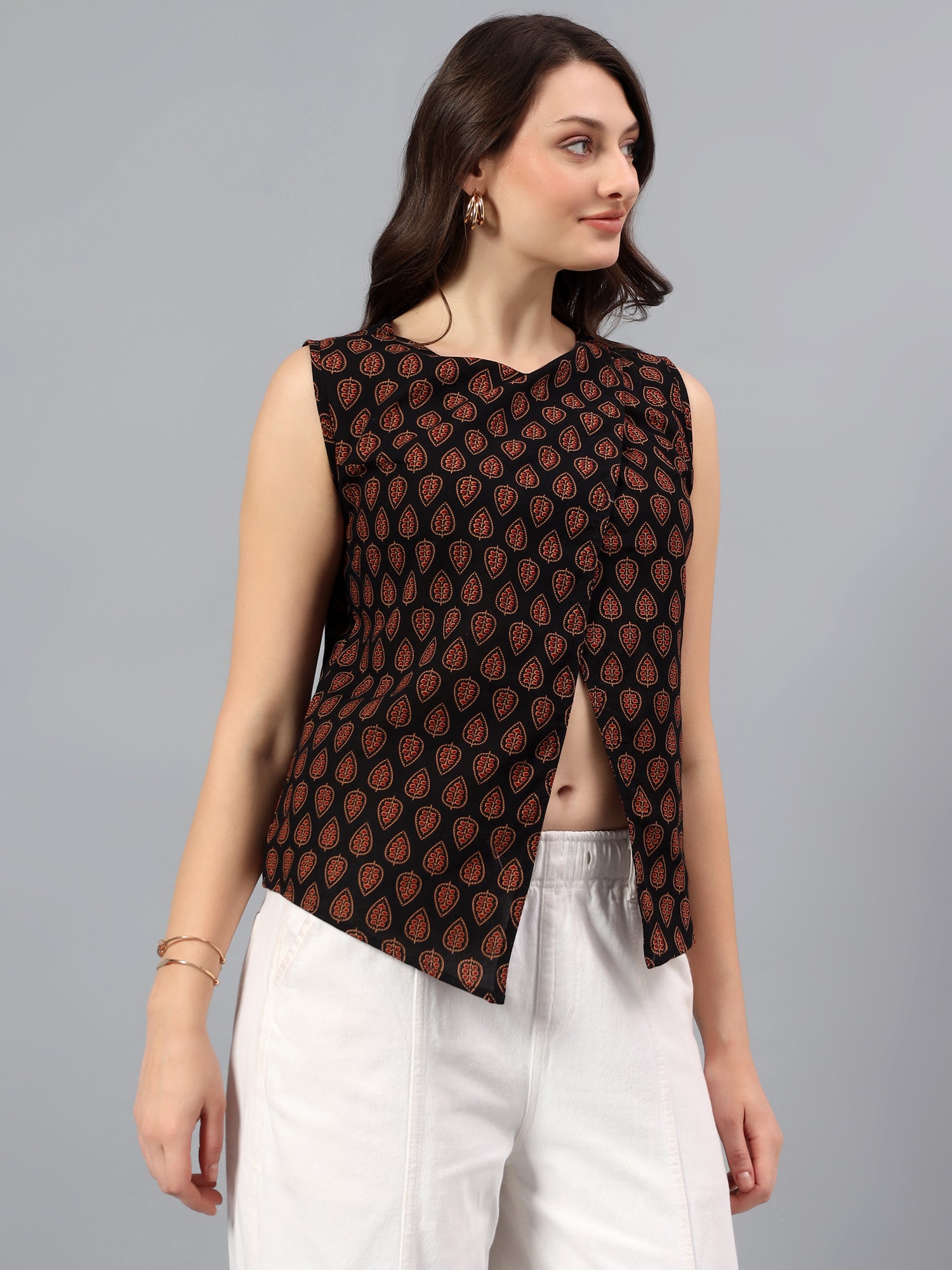 Printed Overlay Front Top – Black Rust Print