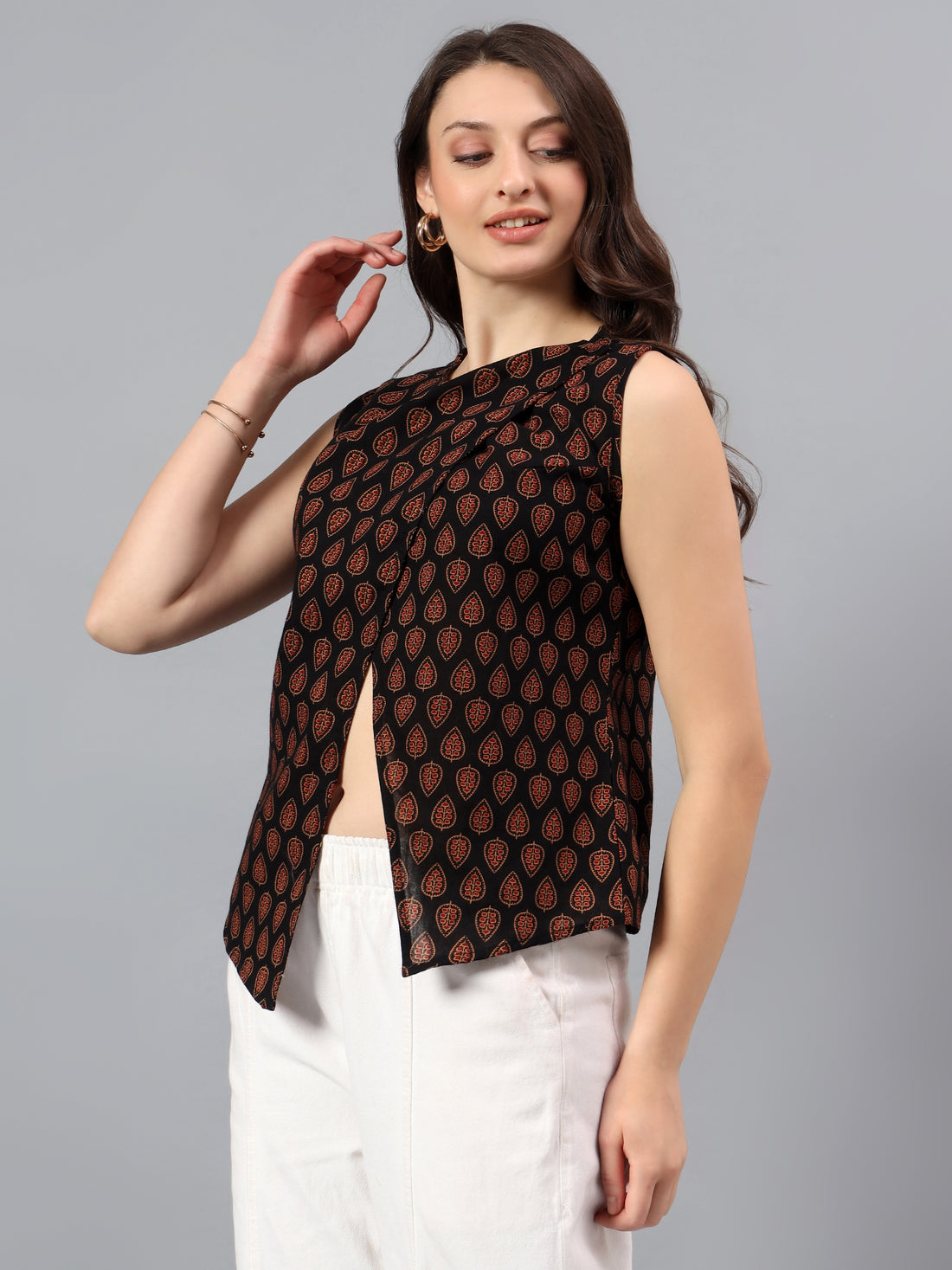 Printed Overlay Front Top – Black Rust Print