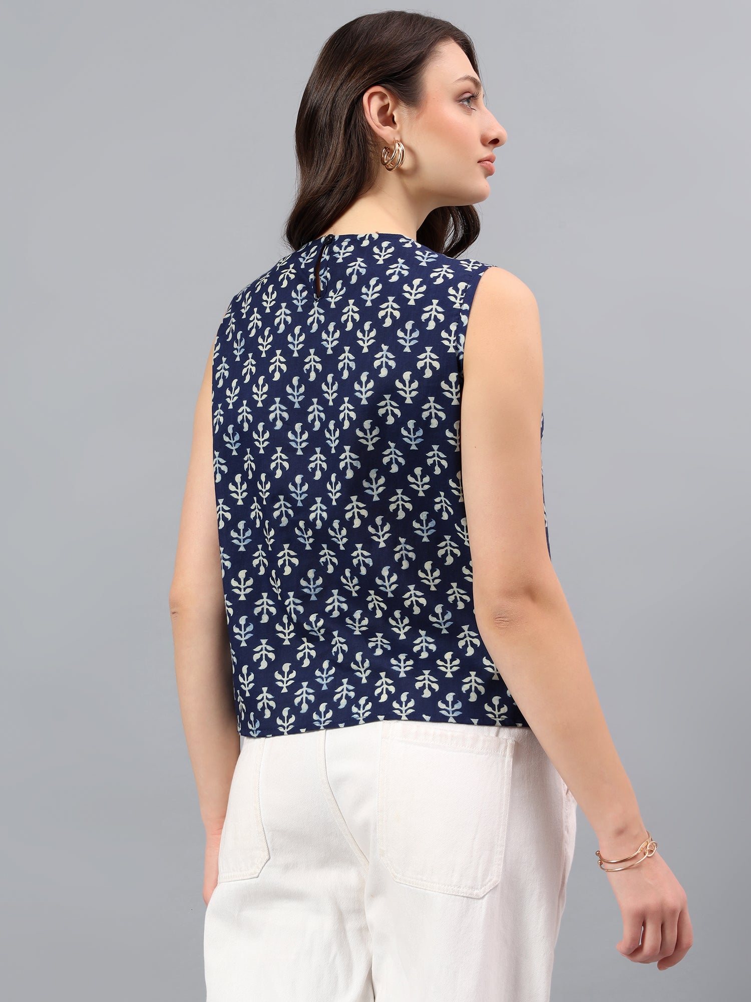Printed Overlay Front Top – Indigo Print