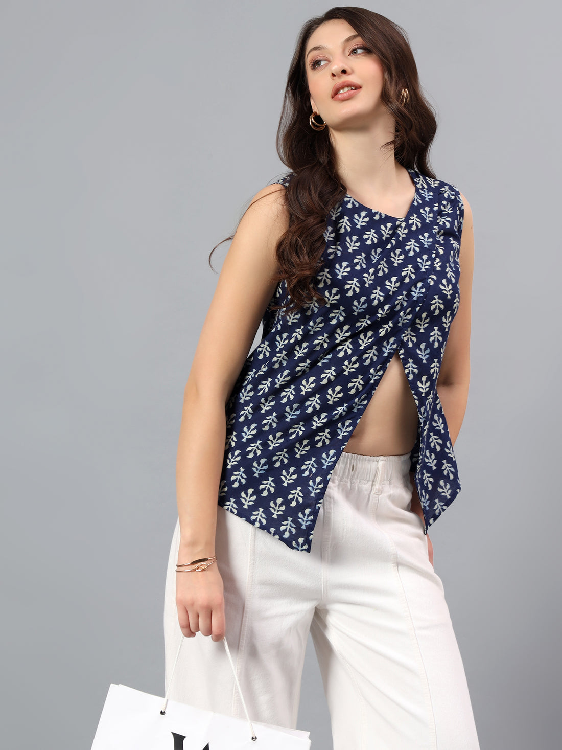 Printed Overlay Front Top – Indigo Print
