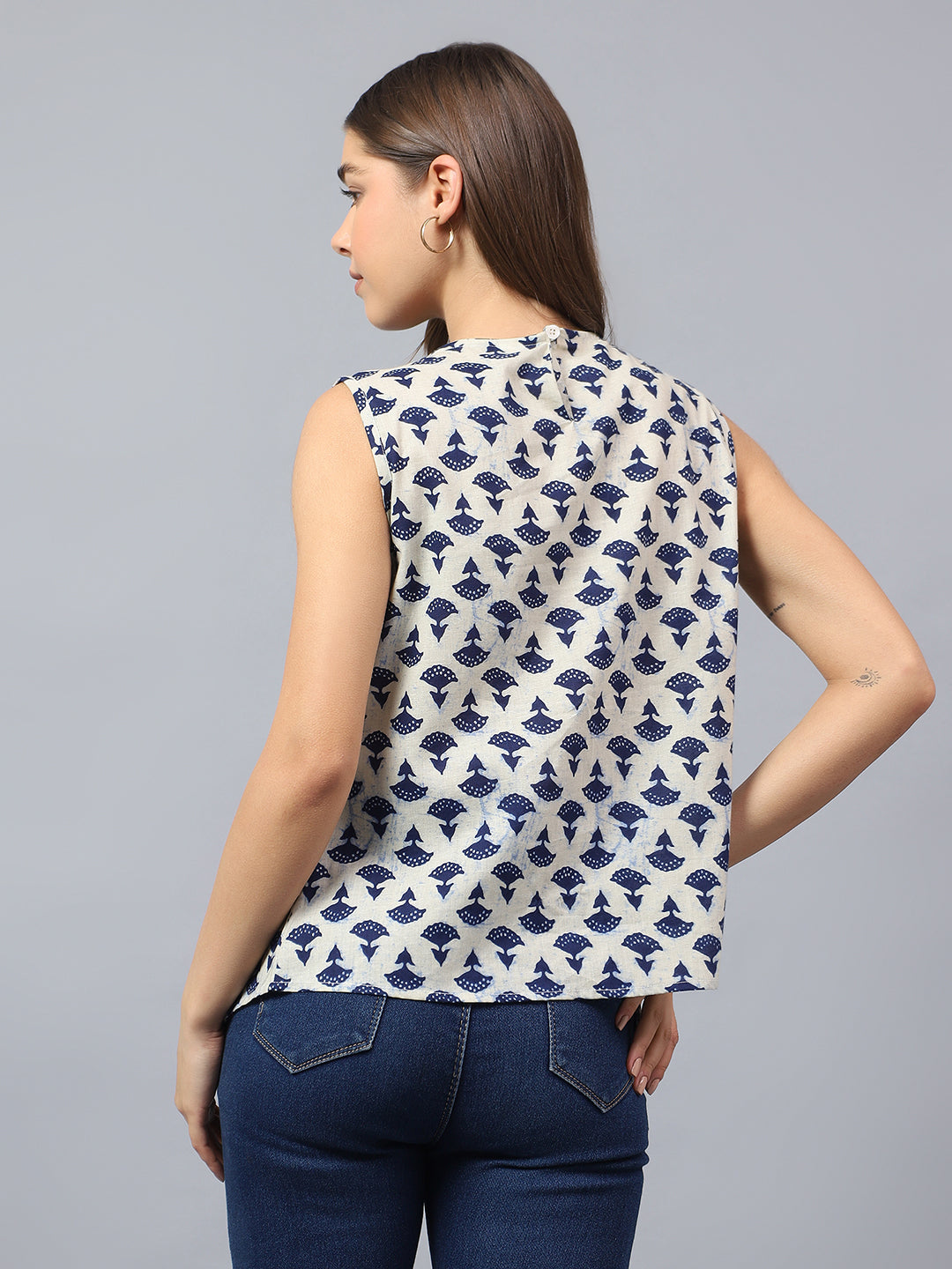 Printed Asymmetric Sleeveless Top