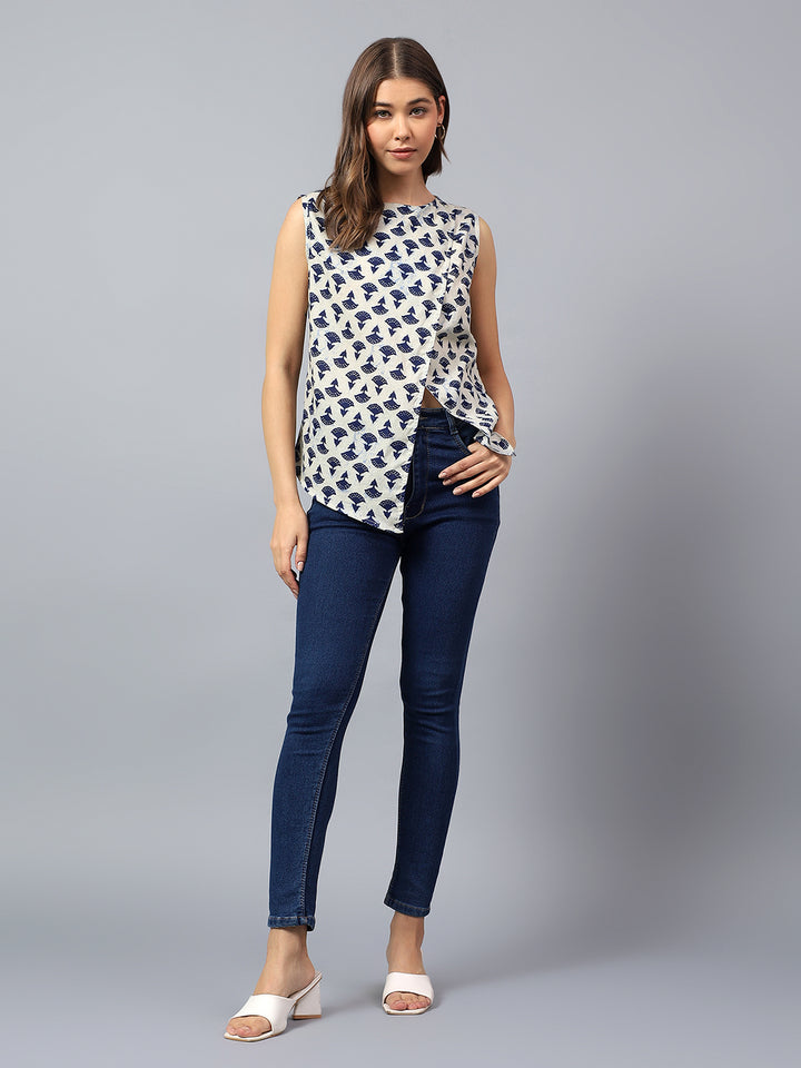 Printed Asymmetric Sleeveless Top