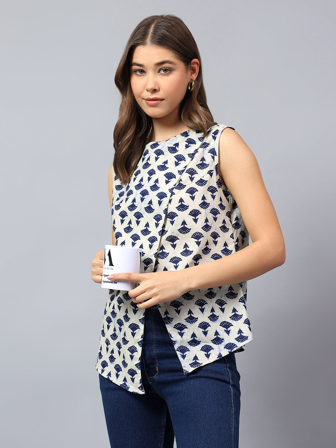 Printed Asymmetric Sleeveless Top