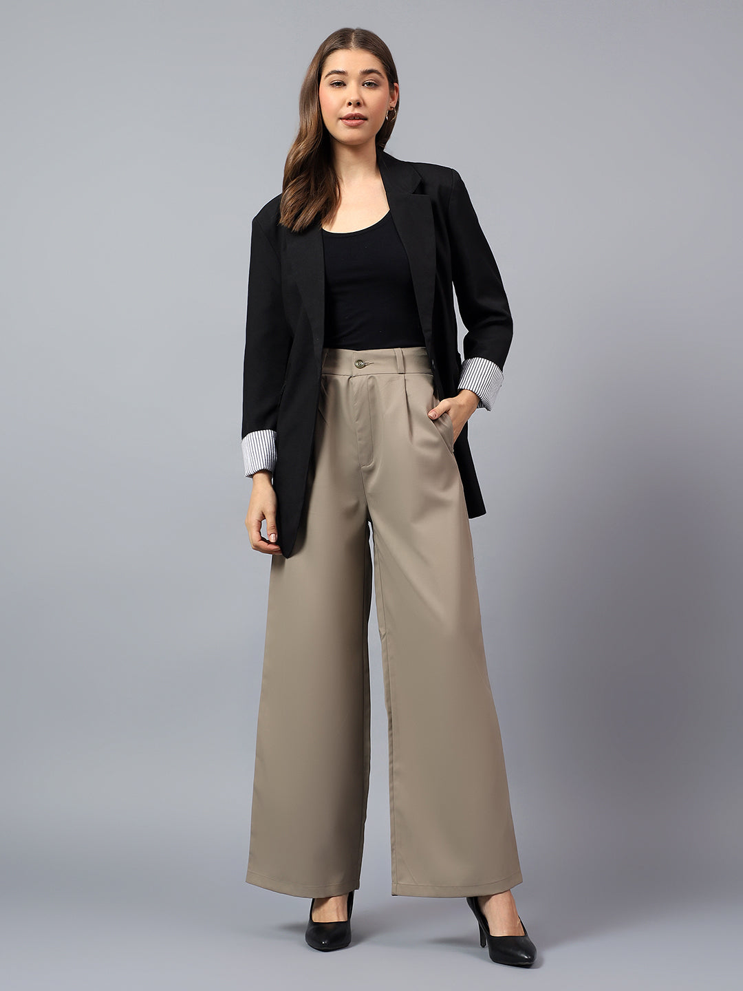 High-Waisted Tailored Wide-Leg Trousers