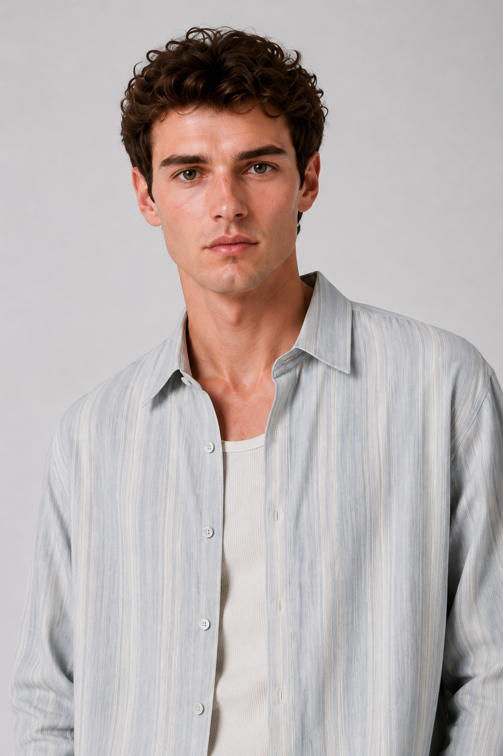 Men’s Ice Grey Textured Stripe Casual Shirt