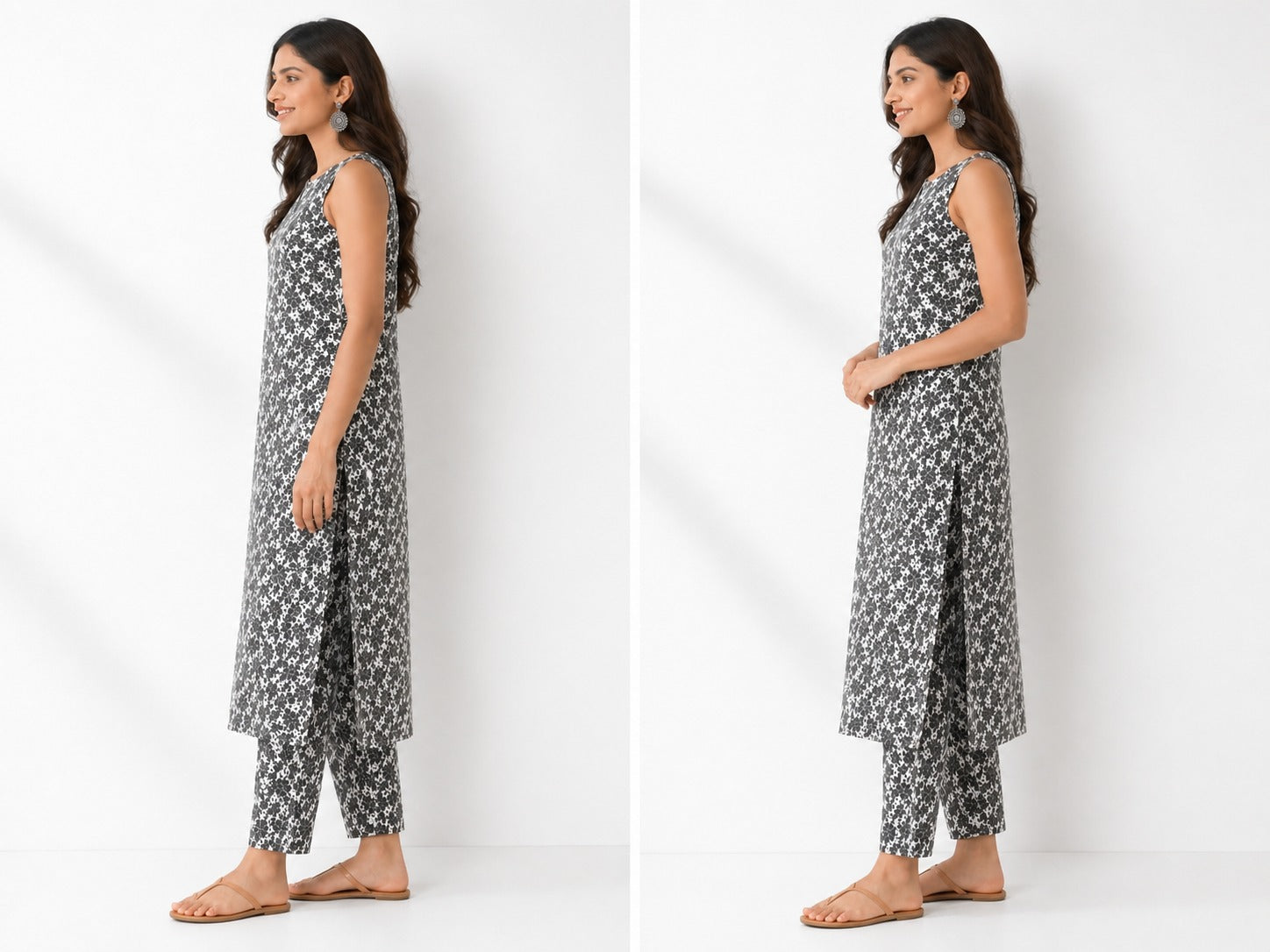 Monochrome Floral Printed Kurta Pant Co-Ord Set