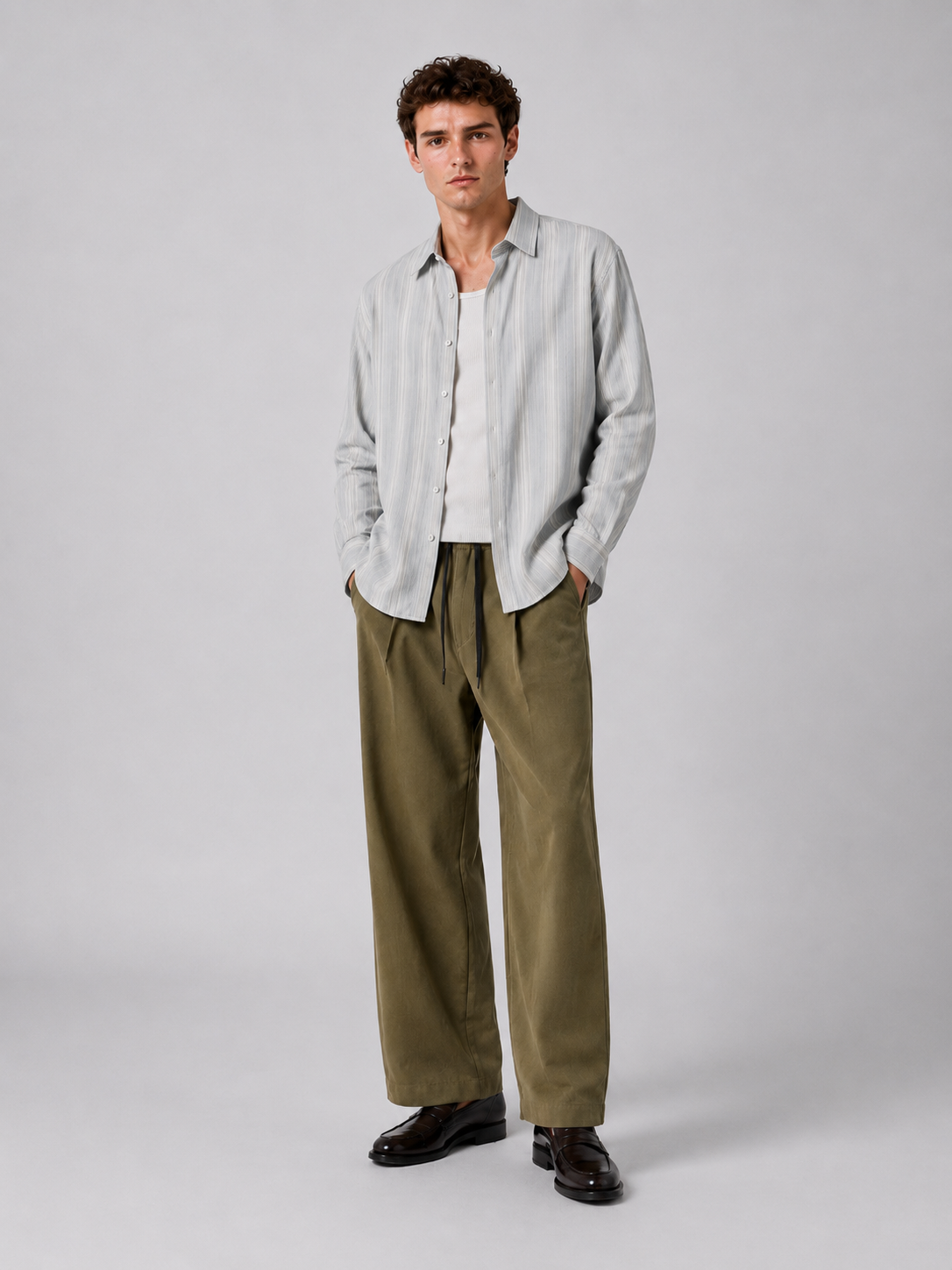 Men’s Ice Grey Textured Stripe Casual Shirt