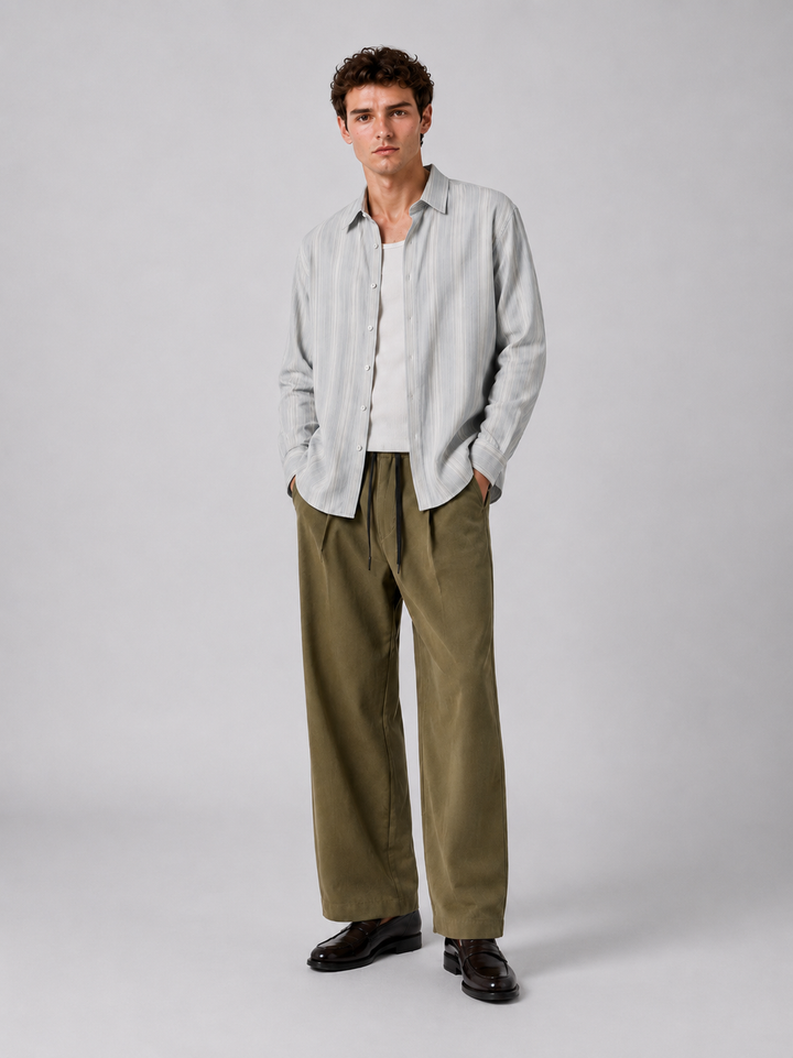 Men’s Ice Grey Textured Stripe Casual Shirt